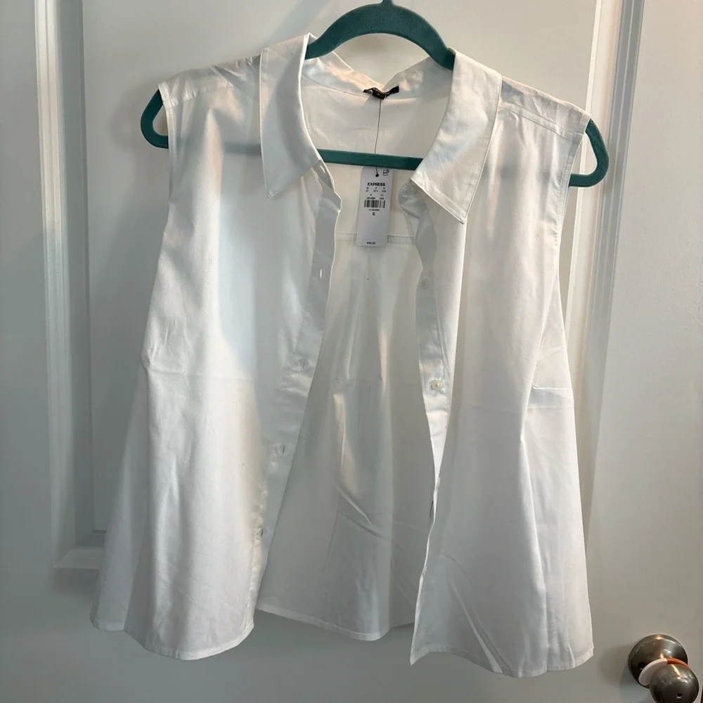 Express White Sleeveless Button-Up Top - Picture 3 of 3